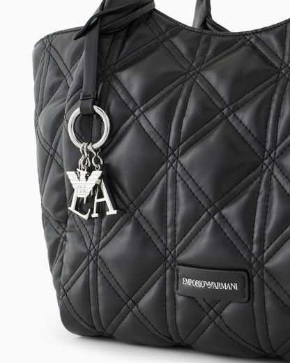 Black Quilted Tote Bag with Charm Detail