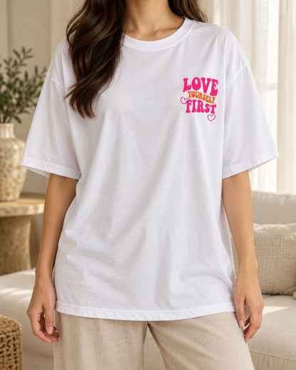 Tshirt LOVEYOURSELFFIRST WHI/FUX