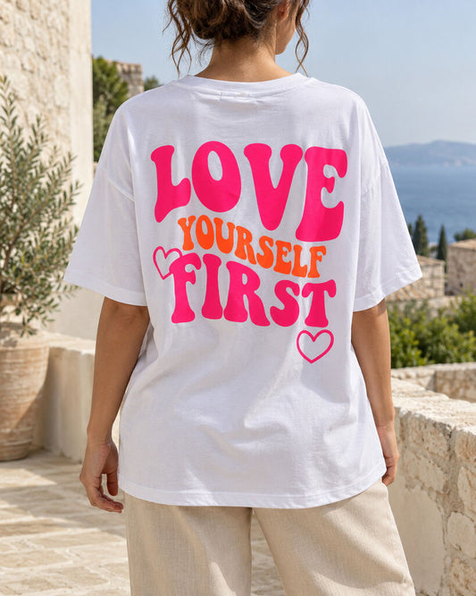 Tshirt LOVEYOURSELFFIRST WHI/FUX