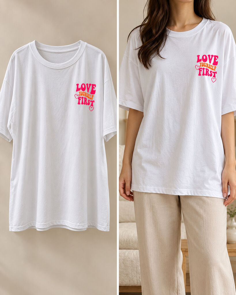 Tshirt LOVEYOURSELFFIRST WHI/FUX