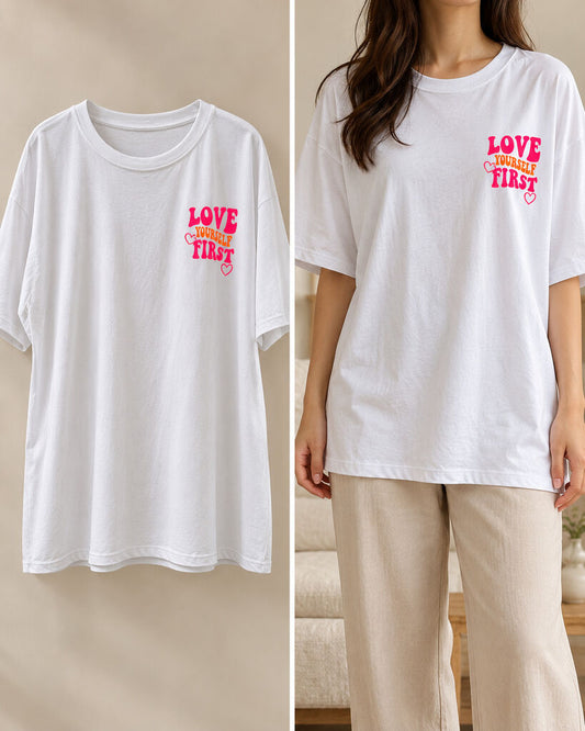 Tshirt LOVEYOURSELFFIRST WHI/FUX