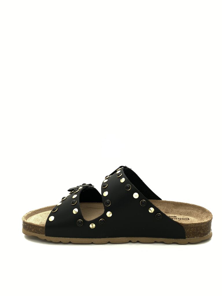 Black Studded Slide Sandals with Double Buckle