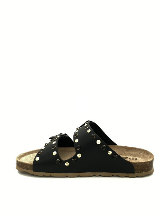Black Studded Slide Sandals with Double Buckle