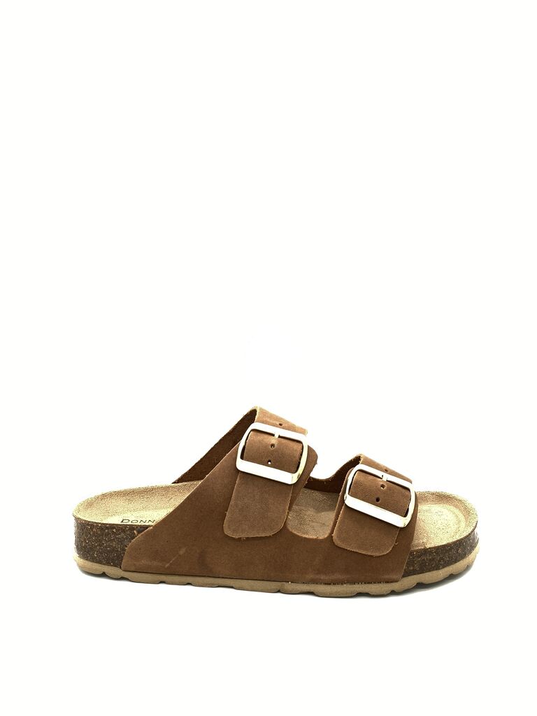 Brown Suede Slide Sandals with Dual Buckles