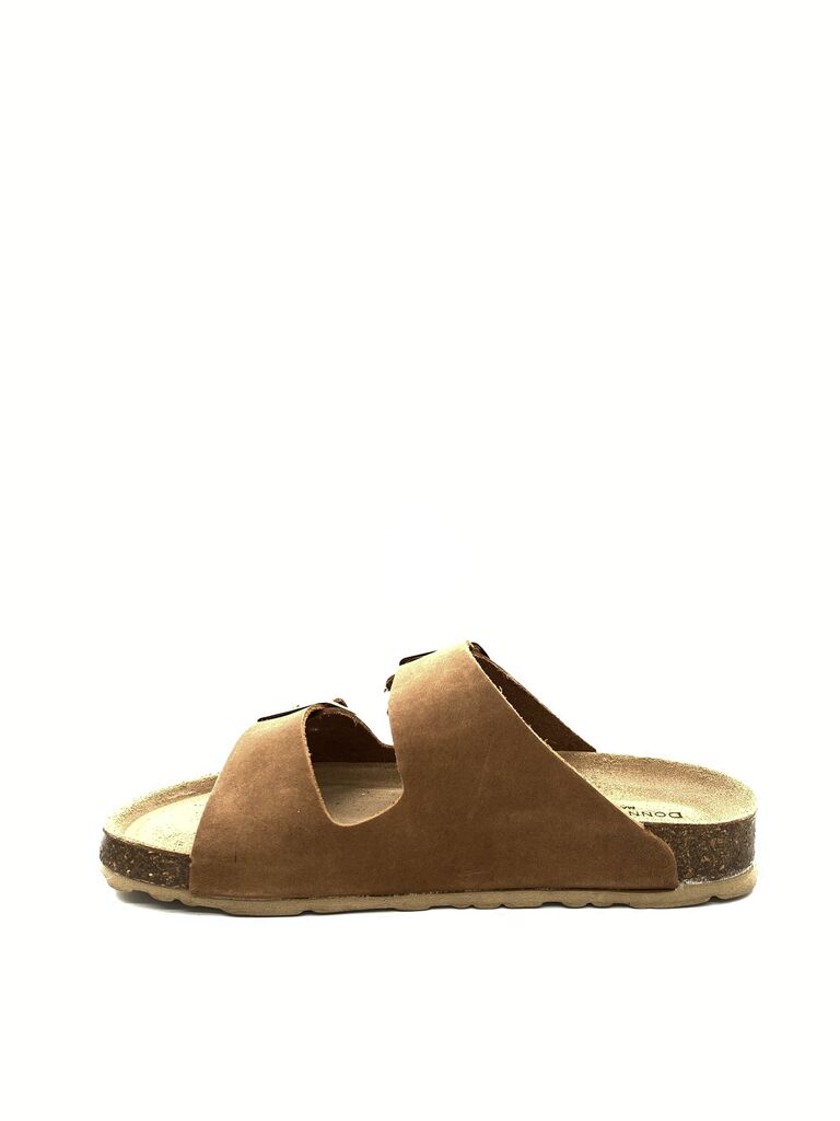 Brown Suede Slide Sandals with Dual Buckles