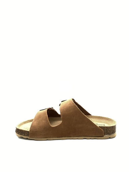 Brown Suede Slide Sandals with Dual Buckles