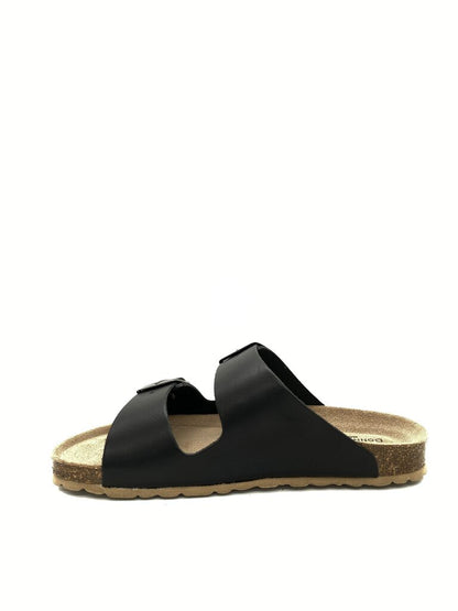 Black Double Strap Slide Sandals with Buckles