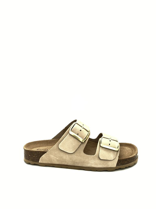 Beige Suede Slide Sandals with Double Straps