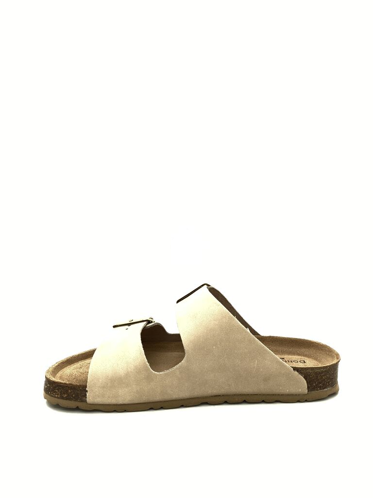 Beige Suede Slide Sandals with Double Straps