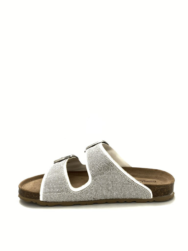 Silver Textured Slide Sandals with Buckle Detailing