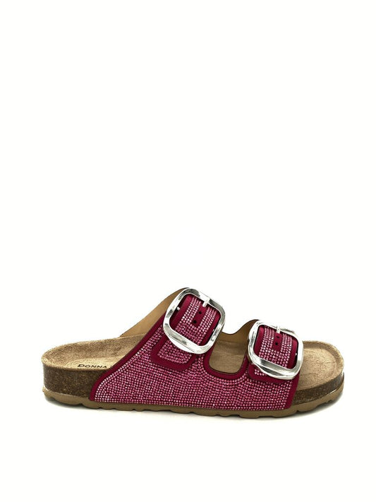 Red Textured Slide Sandals with Buckle Accents
