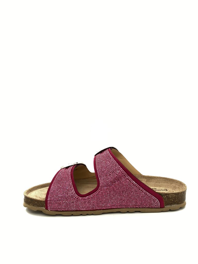 Red Textured Slide Sandals with Buckle Accents