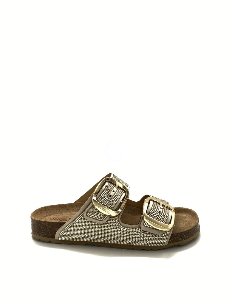 Gold Studded Slide Sandals with Buckle Detail