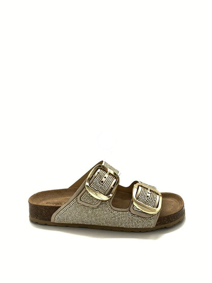 Gold Studded Slide Sandals with Buckle Detail