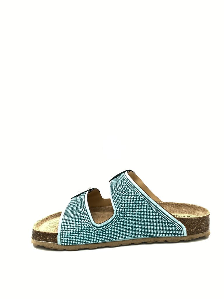 Turquoise Textured Sandals with Double Buckle