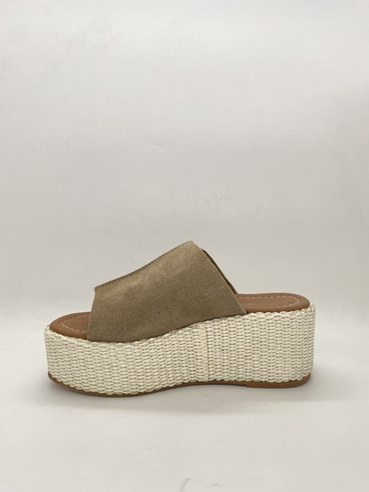 Taupe Suede Platform Slide with Woven Sole