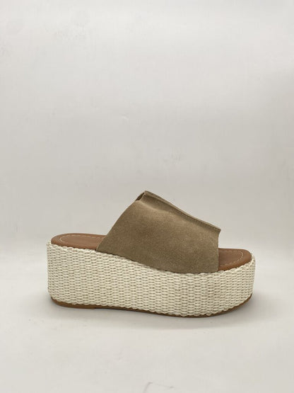 Taupe Suede Platform Slide with Woven Sole