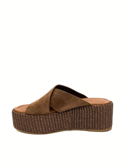 Brown Suede Platform Sandals with Woven Sole