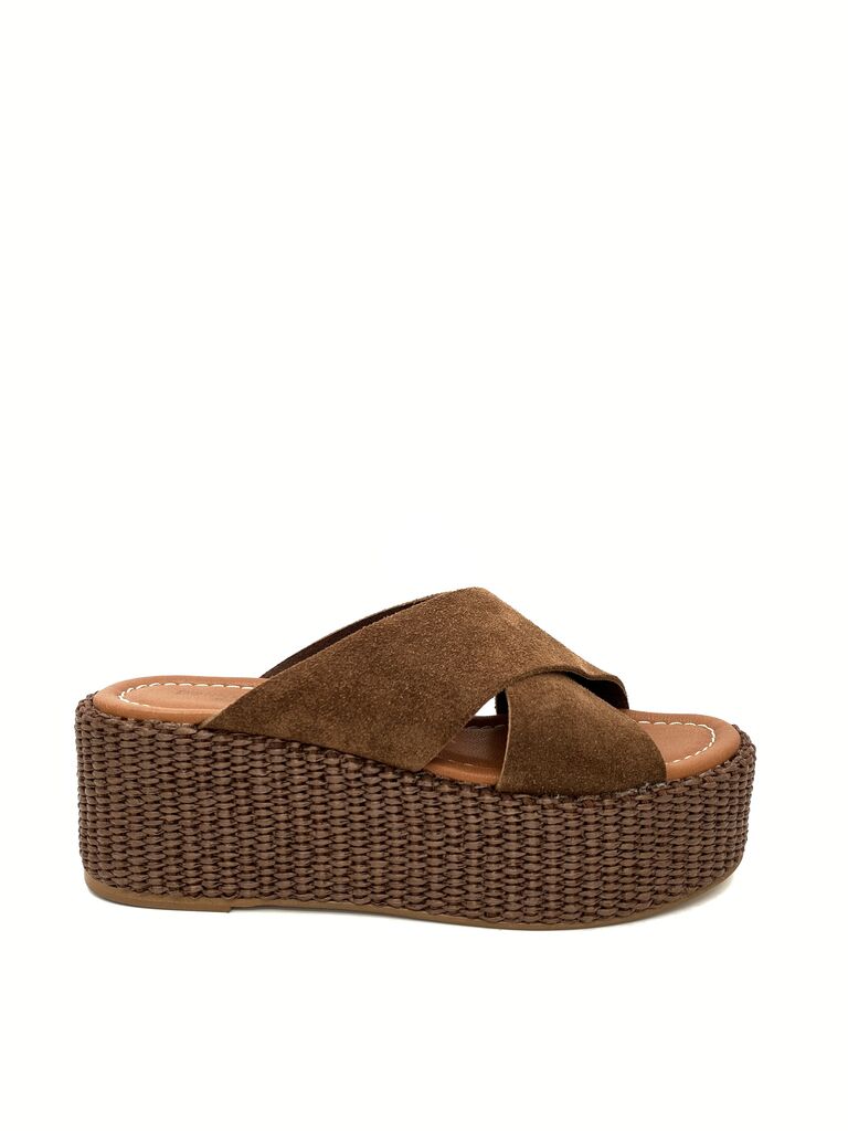 Brown Suede Platform Sandals with Woven Sole