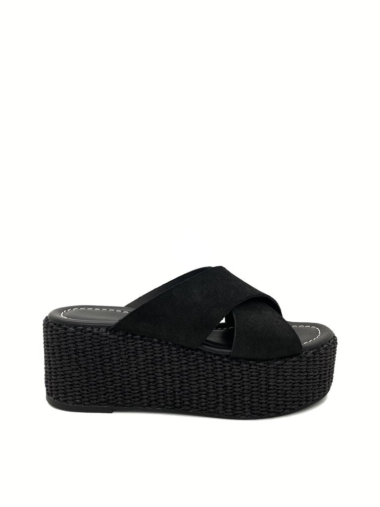 Black Woven Platform Slide with Criss-Cross Upper
