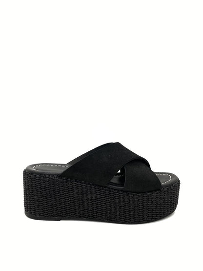 Black Woven Platform Slide with Criss-Cross Upper