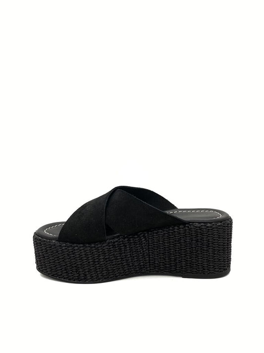 Black Woven Platform Slide with Criss-Cross Upper