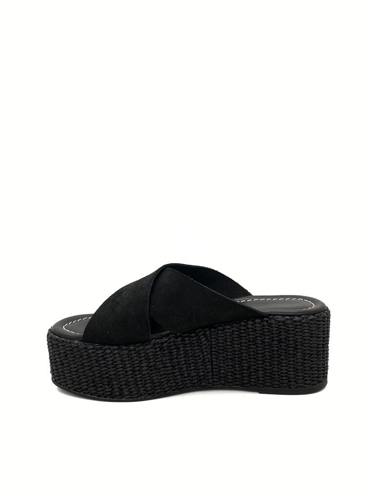 Black Woven Platform Slide with Criss-Cross Upper