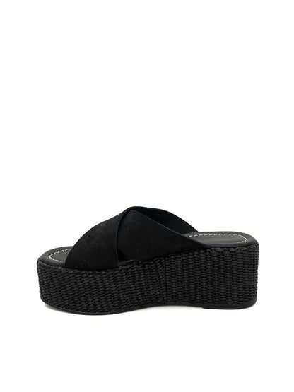 Black Woven Platform Slide with Criss-Cross Upper