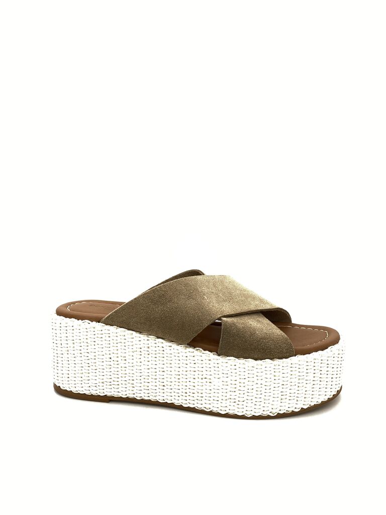 Golden Crisscross Platform Sandal with Woven Sole