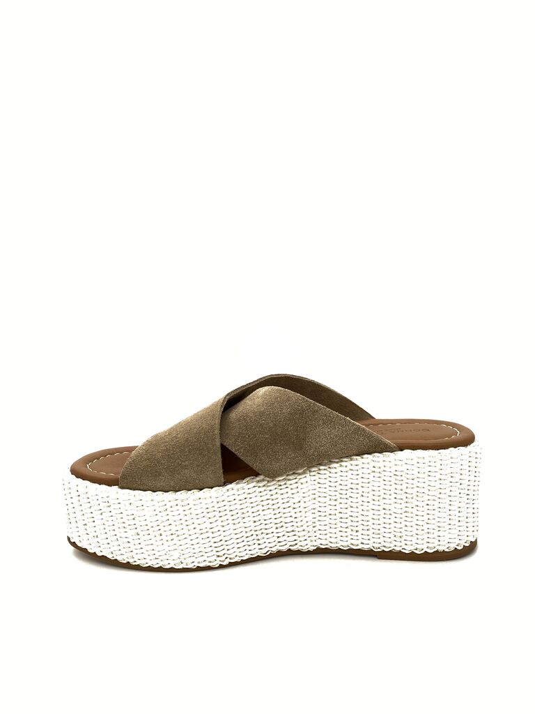 Golden Crisscross Platform Sandal with Woven Sole