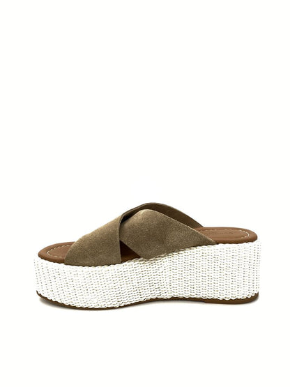 Golden Crisscross Platform Sandal with Woven Sole