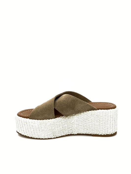 Golden Crisscross Platform Sandal with Woven Sole