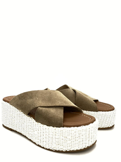 Golden Crisscross Platform Sandal with Woven Sole