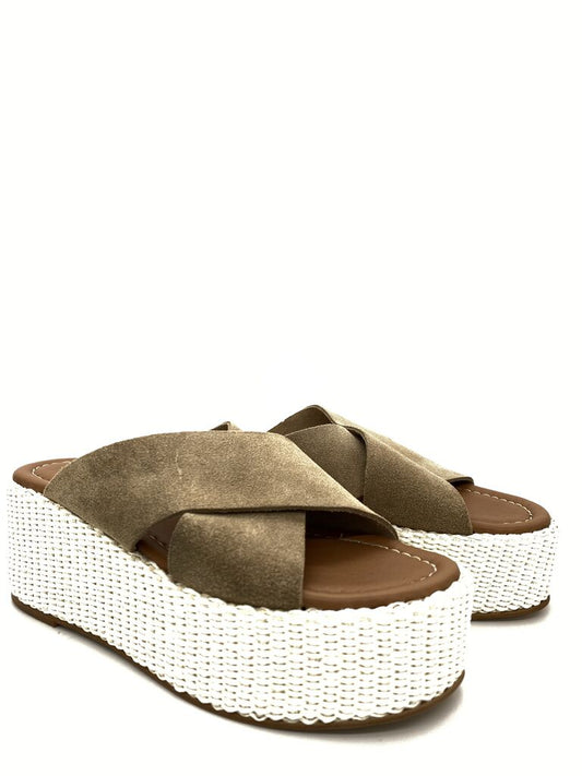 Golden Crisscross Platform Sandal with Woven Sole
