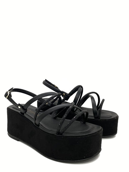 Black Platform Sandal with Adjustable Straps