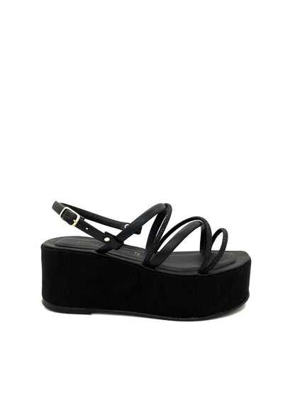Black Platform Sandal with Adjustable Straps