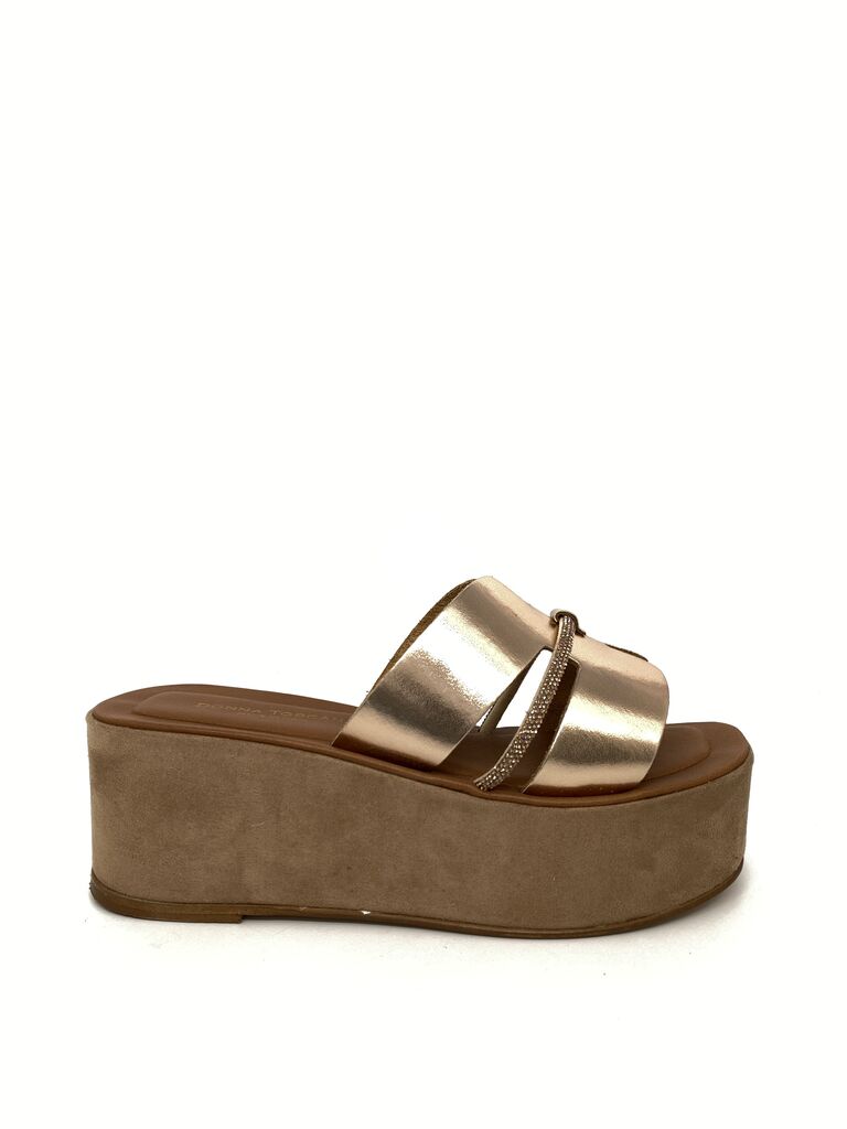 Metallic Platform Sandal with Wedge Heel