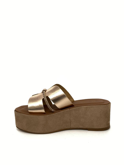Metallic Platform Sandal with Wedge Heel