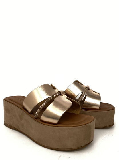 Metallic Platform Sandal with Wedge Heel