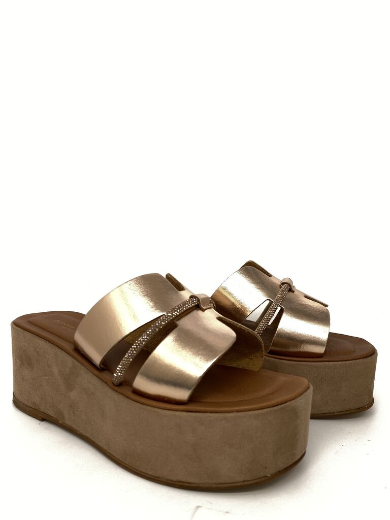 Metallic Platform Sandal with Wedge Heel