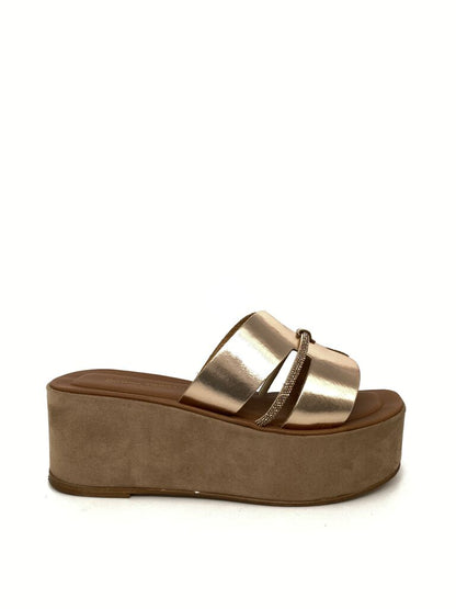 Metallic Platform Sandal with Wedge Heel