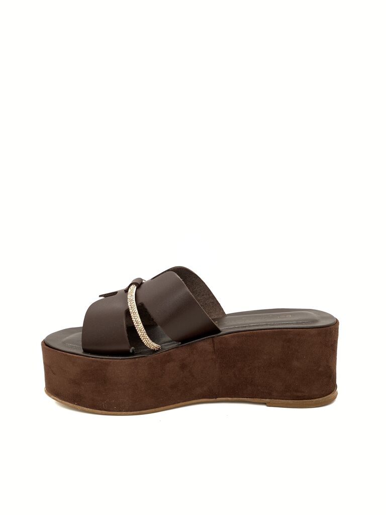 Brown Leather Platform Sandals with Embellished Strap