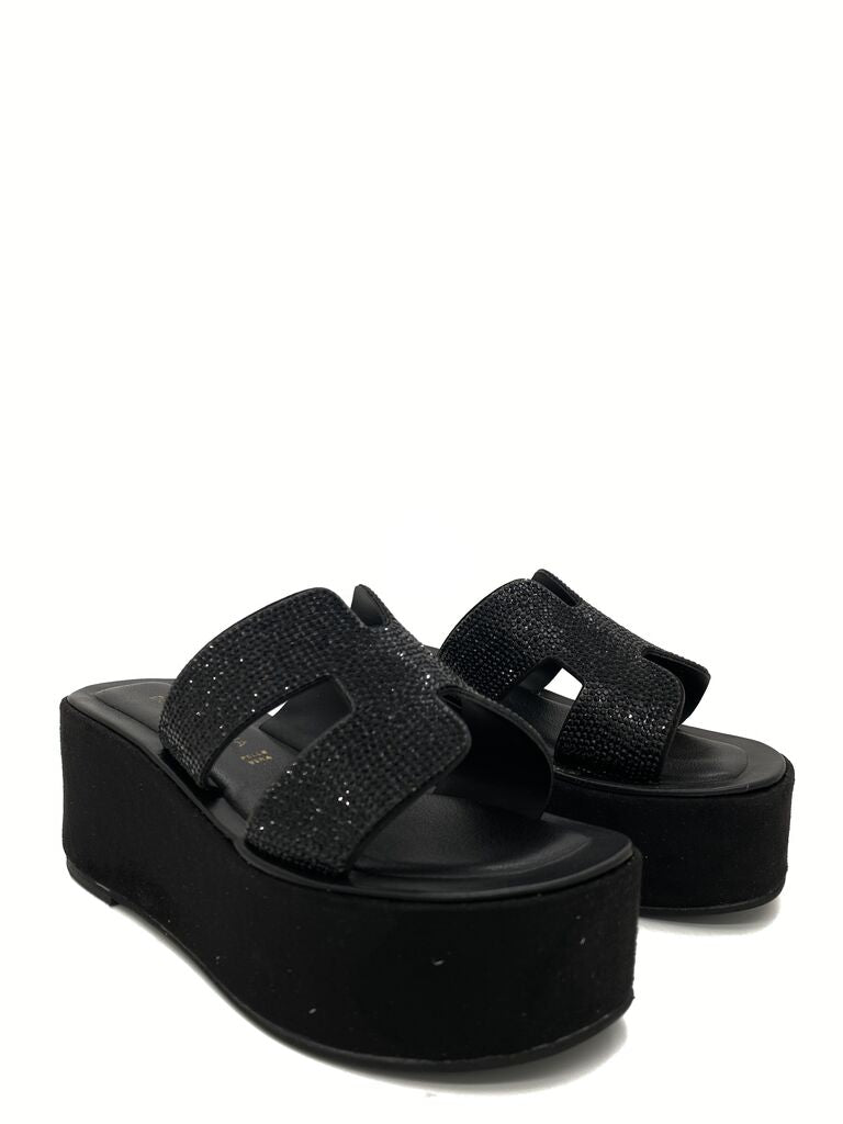 Black Glittered Platform Sandals with Open Toe