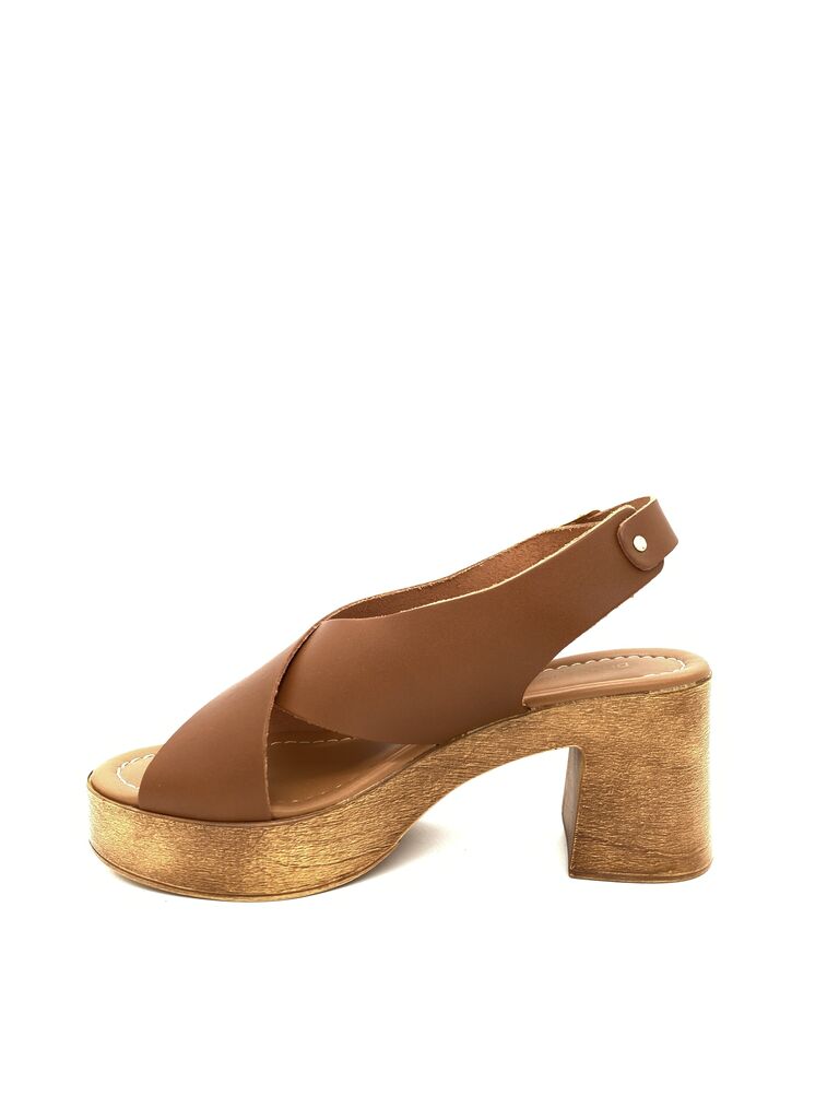 Brown Faux Leather Platform Sandal with Buckle Strap