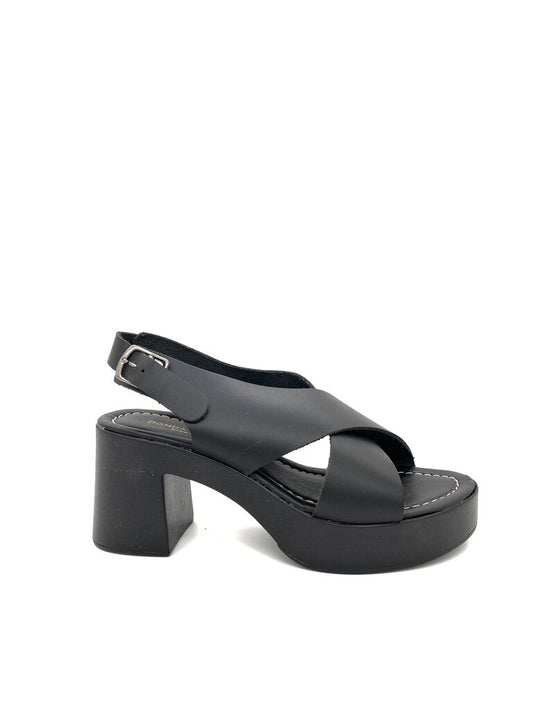 Black Chunky Slingback Sandal with Cross-Strap Detail