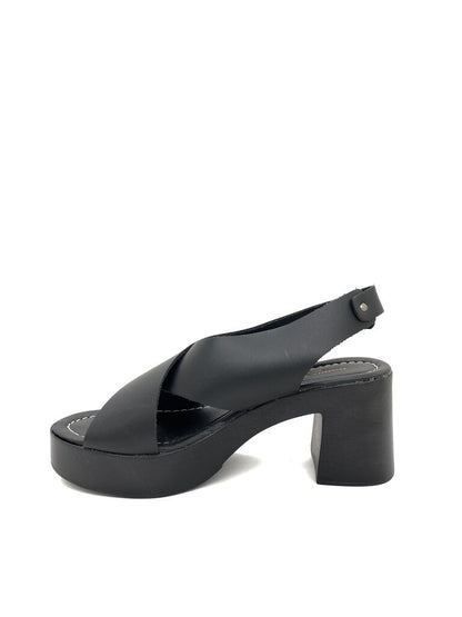 Black Chunky Slingback Sandal with Cross-Strap Detail