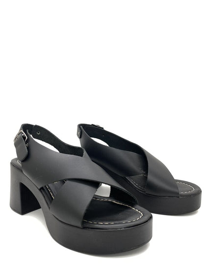 Black Chunky Slingback Sandal with Cross-Strap Detail