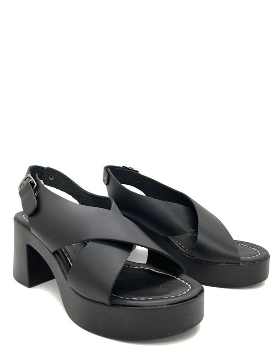 Black Chunky Slingback Sandal with Cross-Strap Detail