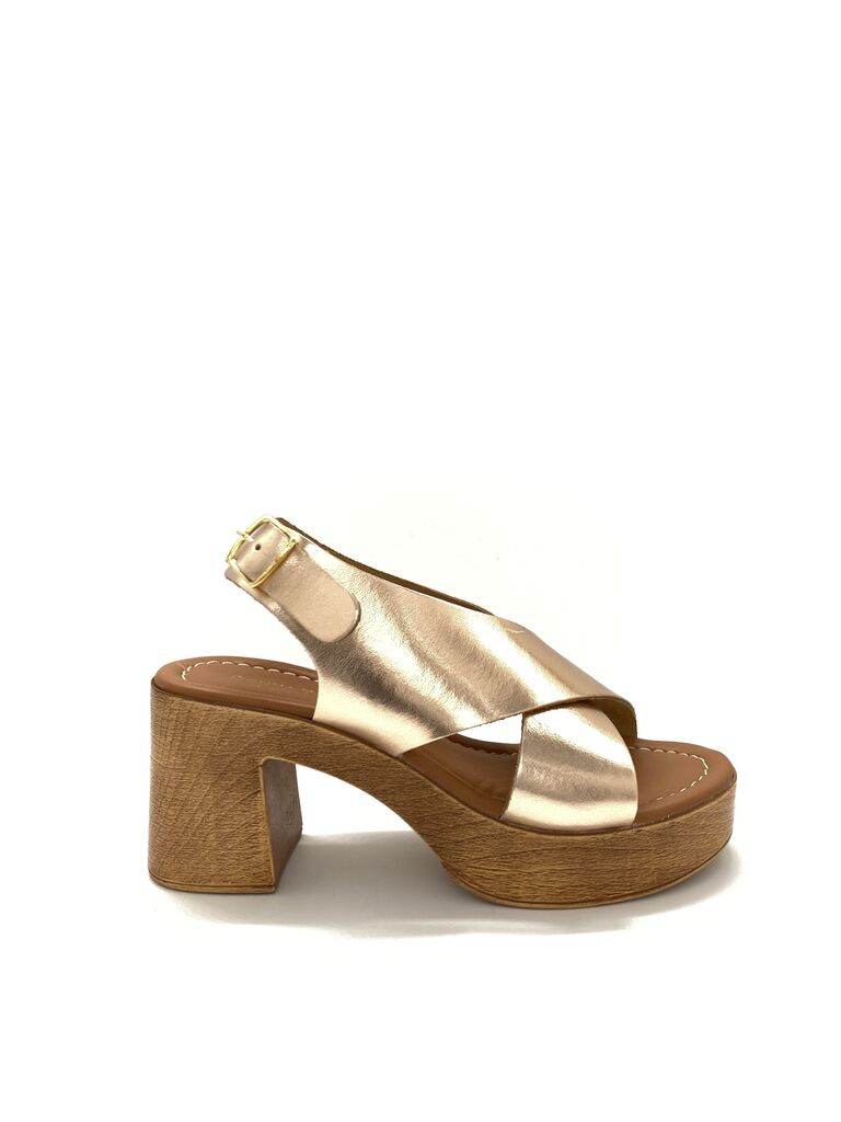Rose Gold Satin Platform Sandals with Block Heel