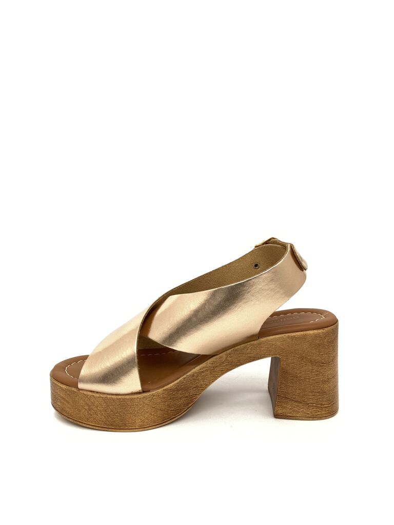 Rose Gold Satin Platform Sandals with Block Heel